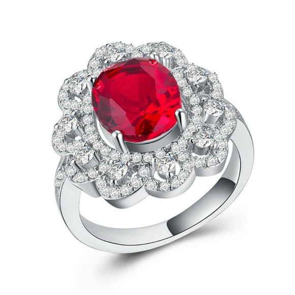 925 Silver Oval Cut Ruby Ring New - Picture 3 of 4